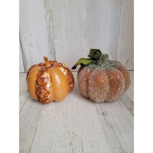Pumpkin glitter frosted mini home decor set Halloween fall - Picture 1 of 6